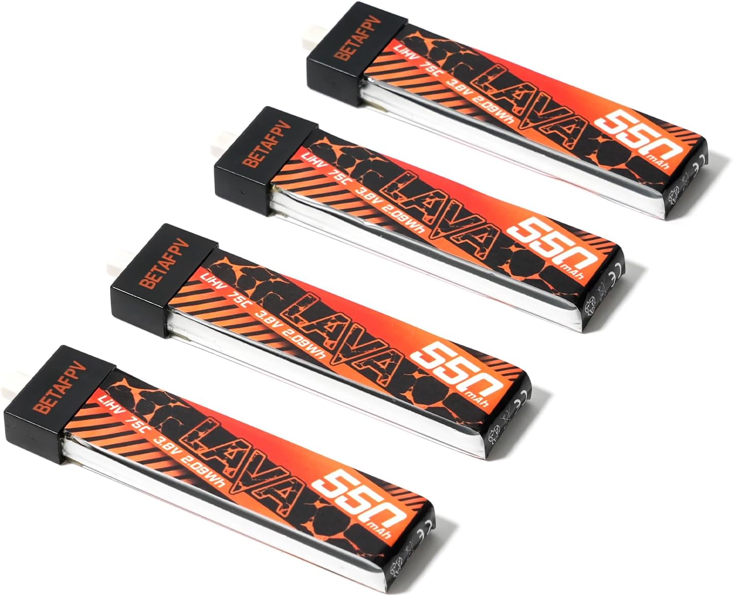 BETAFPV 4pcs Lava 550mAh 1S 3.8V LiHV 75C FPV LiPo Battery with BT2.0 Connector for 1-2S FPV Tiny Whoop Drone Quadcopters Like Meteor75, Meteor75 Pro, Cetus Pro 1S Brushless Drones, Cetus X 2S Quad