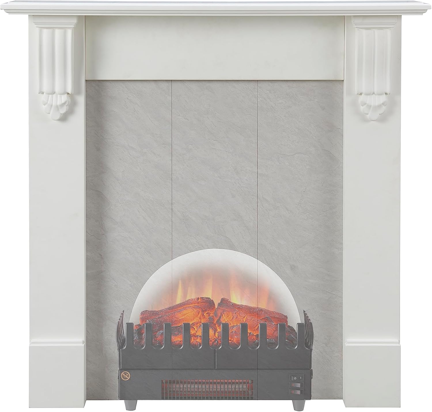 FLAMME 34" Mantel for Basket fires and Stoves with 16" Basket Fireplace With Heater