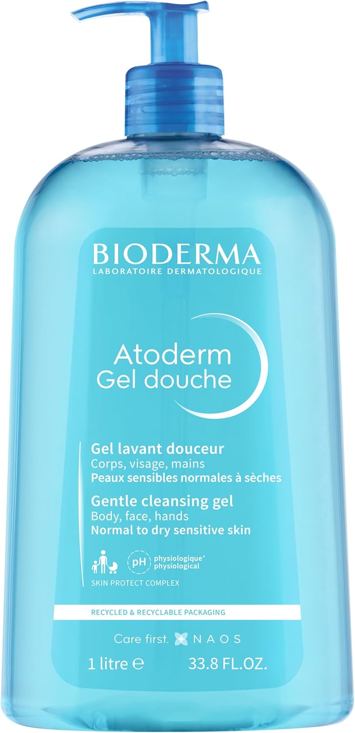 Bioderma Atoderm Shower Gel - Body Wash for Normal, Dry & Sensitive Skin, Gentle Cleanser that Softens & Protects Skin, Soap Free, Subtle Fragrance - 1L