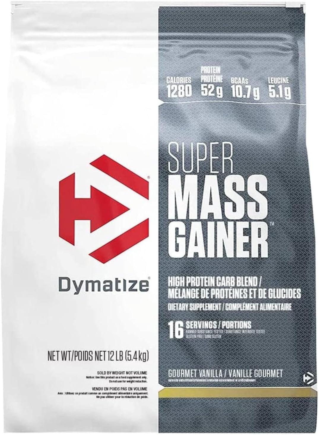 Dymatize Super Mass Gainer Protein Powder, Gourmet Vanilla, 52g Protein, 1g Creatine, 1280 Calories, 10.7g BCAAs, 245g Carbs, Contains Whey Protein Powder, Isolate, and Casein, Total 16 Servings
