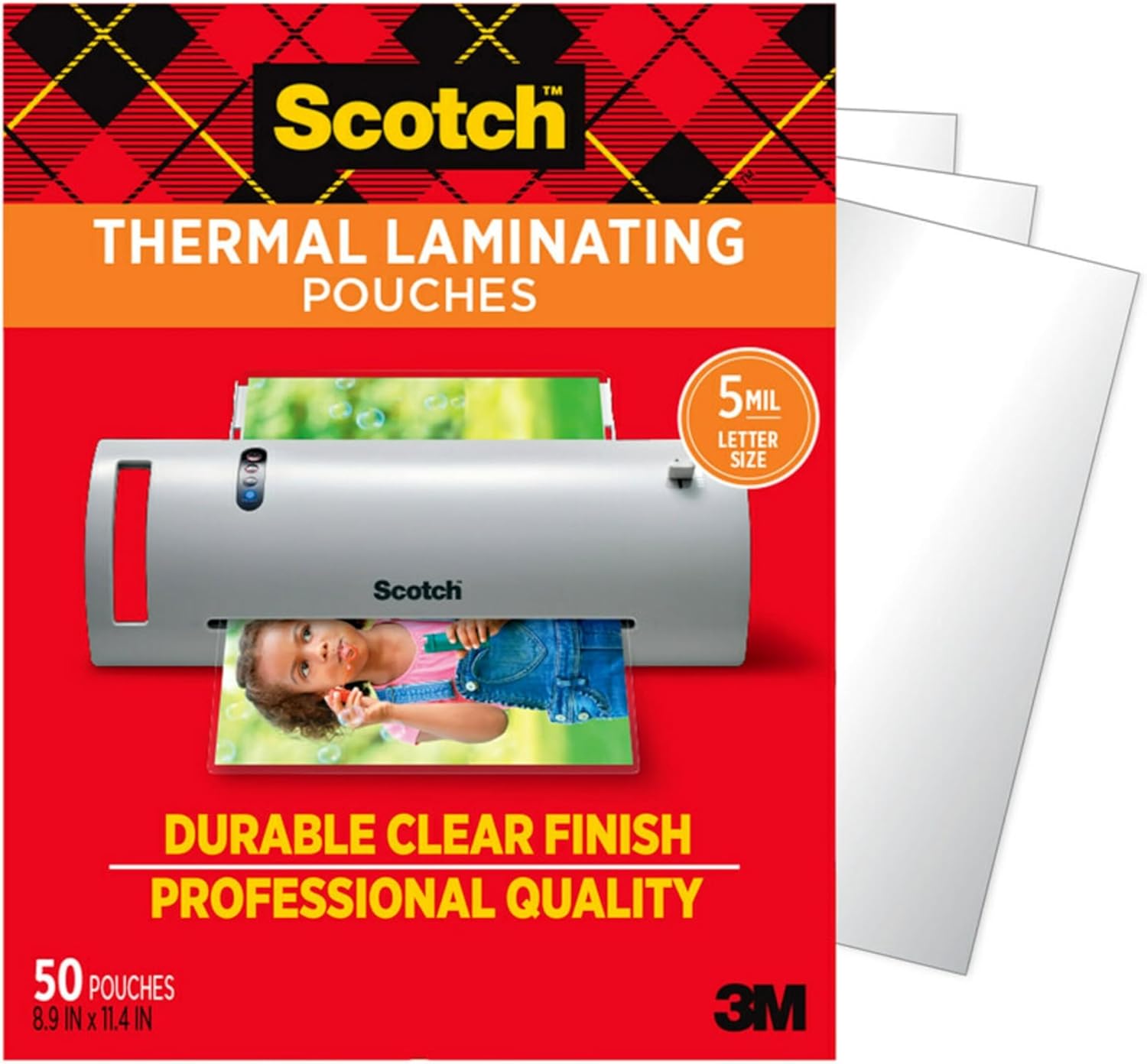 Scotch Thermal Laminating Pouches Premium Quality, 5 Mil Thick for Extra Protection, 50 Pack Letter Size Laminating Sheets, Our Most Durable Lamination Pouch, 8.9 x 11.4 inches, Clear