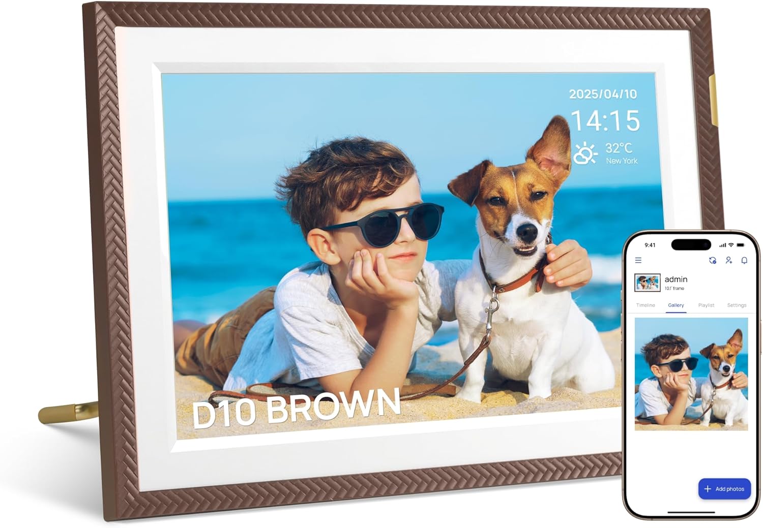 ARZOPA WiFi Digital Photo Frame 10.1" Free Unlimited Cloud Storage HD Touch Screen Easy Setup No Subscription Fees Sharing Unlimited Photos/Videos Best Electronic Photo Frame for Gifting - D10 Brown