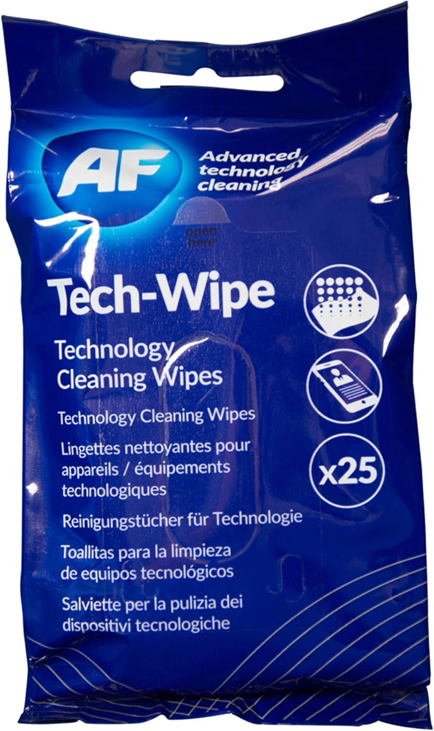 AF Tech Wipes – for Cleaning Screen, Tablet, ipad, Phone, VR, Switch, Laptop, PC Keyboard, Touch Screen & Lens Cleaning Wipes - MTW025P