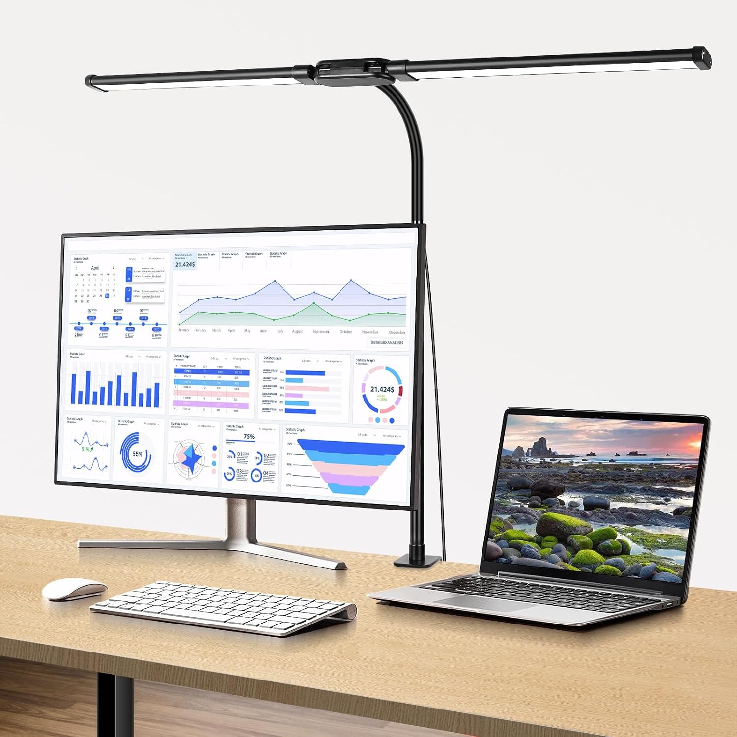 Woputne LED Desk lamp with Clamp, Super Wide & Bright, 5 Color Modes X 10 Brightness Levels, 960LM(160 Pcs Lamp Beads), Memory Function, 12W Computer Monitor Flexible Lamp, Desk Light for Home Office