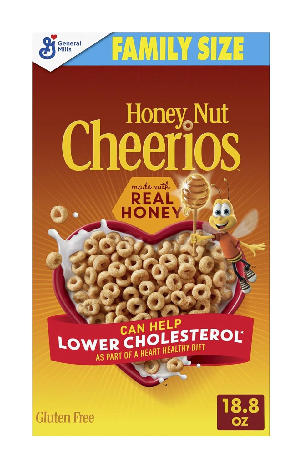 Cheerios Honey Nut Breakfast Cereal, Heart Healthy, Gluten Free, 18.8 oz