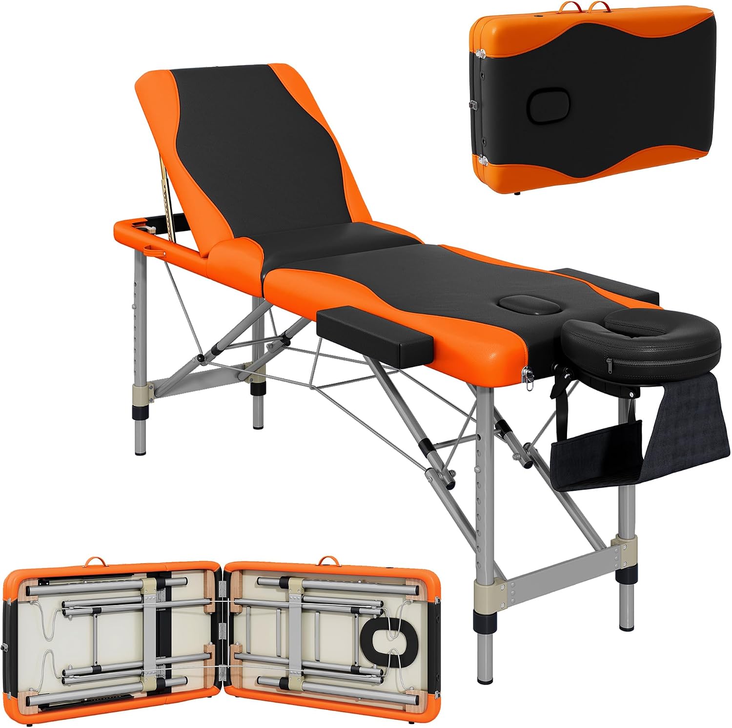 HOMCOM Foldable Massage Bed Portable Table 3-Section Black and Orange