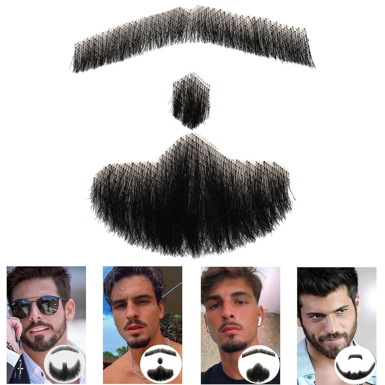 CTRLALT Fake Beard 100% Human Hair Full Hand Tied Lace Fake Mustache Goatee Realistic Makeup for Halloween or Other Funny Cosplay Costume Party(black)