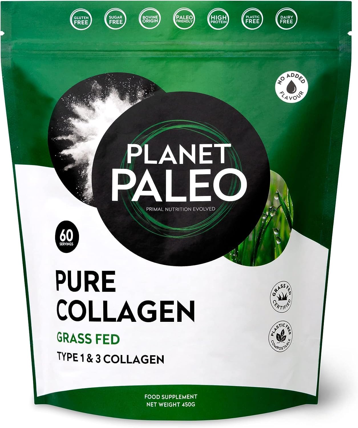 Pure Collagen Powder (60 Servings, 450g) | for Healthy Skin, Joints, and Gut Health | Grass Fed, Non-GMO and Gluten-Free Bovine Collagen