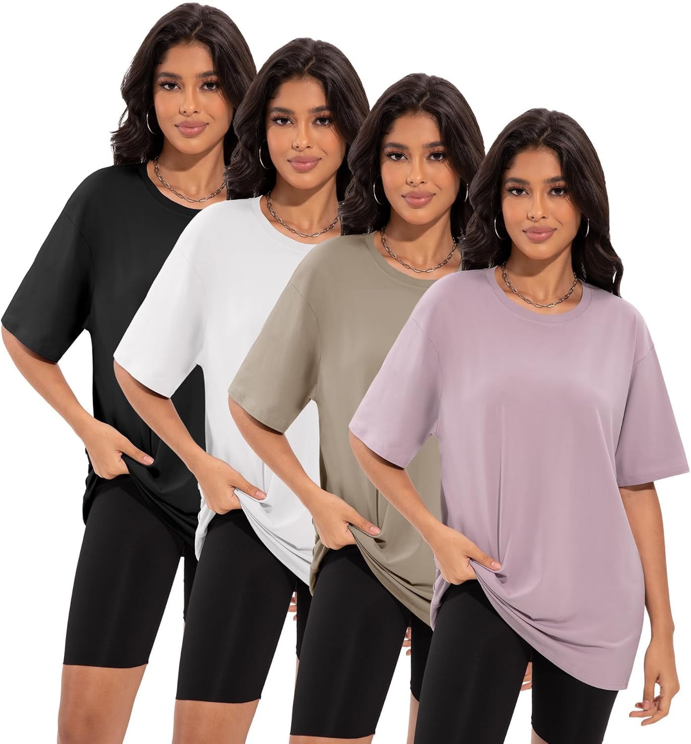 3/4 Pack Oversized Tshirts for Women, Loose Fit Crew Neck Summer Baggy Tops Workout Tees Plus Size T Shirts