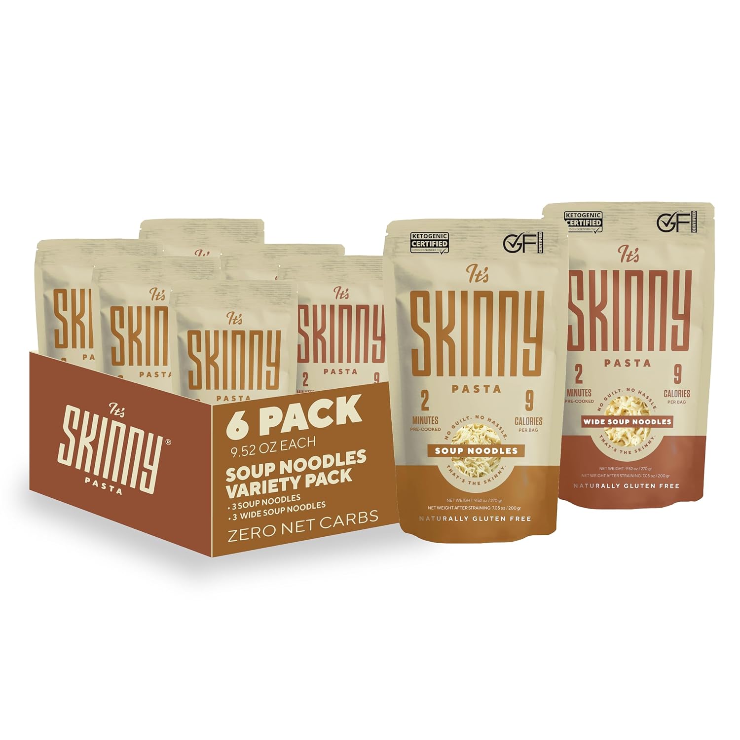 It’s Skinny Pasta Variety Pack – 3 Soup Noodles and 3 Wide Soup Noodle, Low Sodium, Low Carb Pasta, Gluten Free, Keto & Vegan-Friendly, Shirataki Konjac, 4.5 Calories, Ready in 2 Minutes (6 Packs)