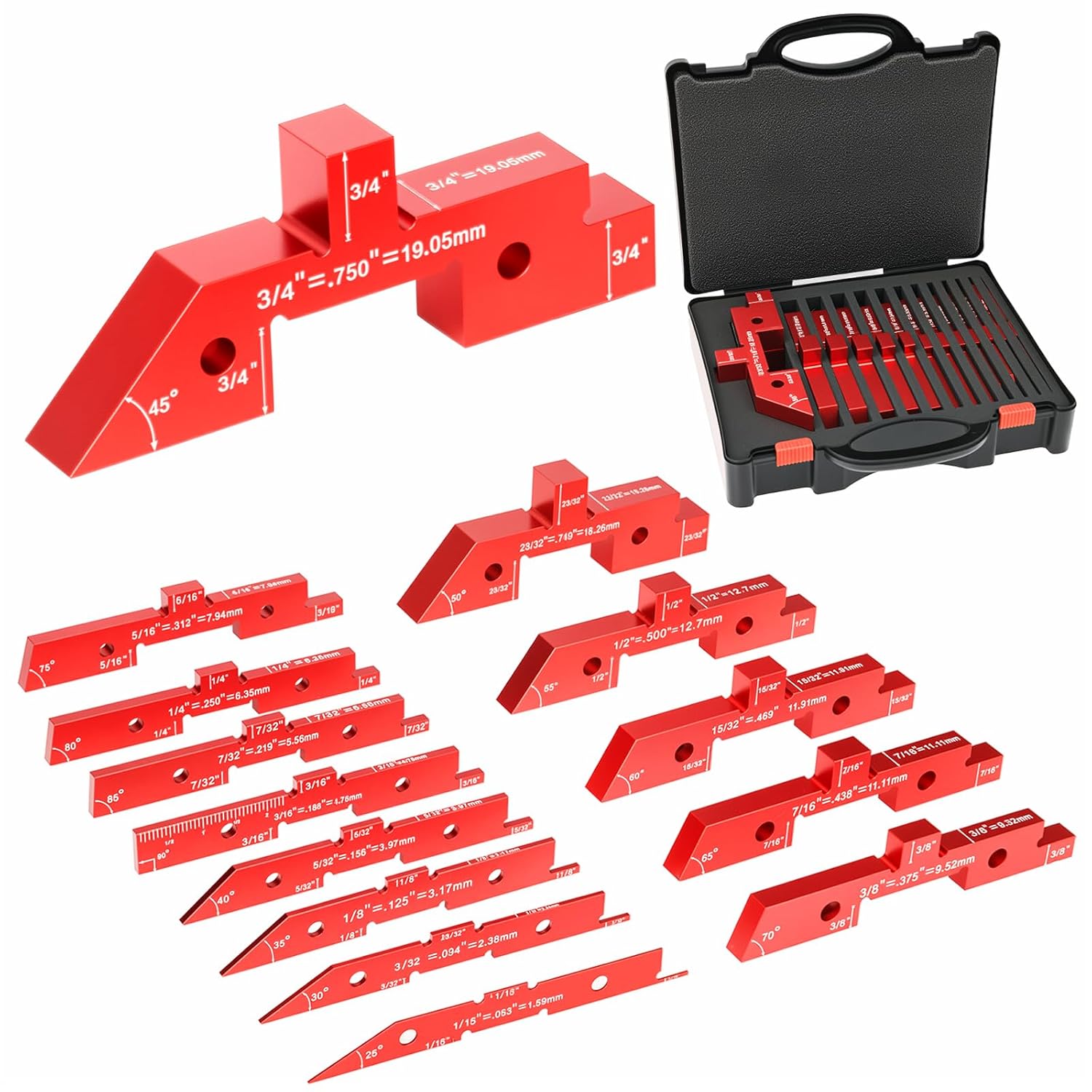 Setup Blocks Height Gauge - 14pcs Aluminum Alloy Precision Bars, Woodworking Tool for Height/Depth/Angle/Fence Alignment, Router & Saw Accessories with Storage Case