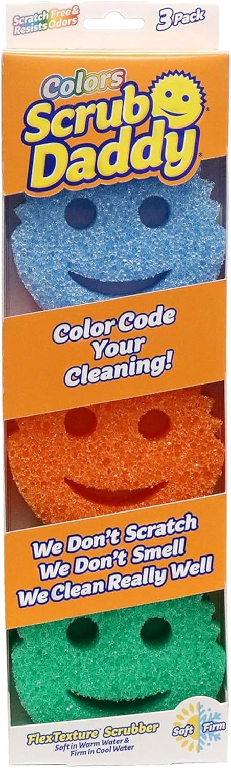 Scrub Daddy Colors Kitchen Sponges, Dish Sponges for Washing Up, Texture Changing Washing Up Sponge, Non Scratch Dish Scrubber, Odour Resistant Bathroom Cleaning Products, Dishwasher Safe, Pack of 3