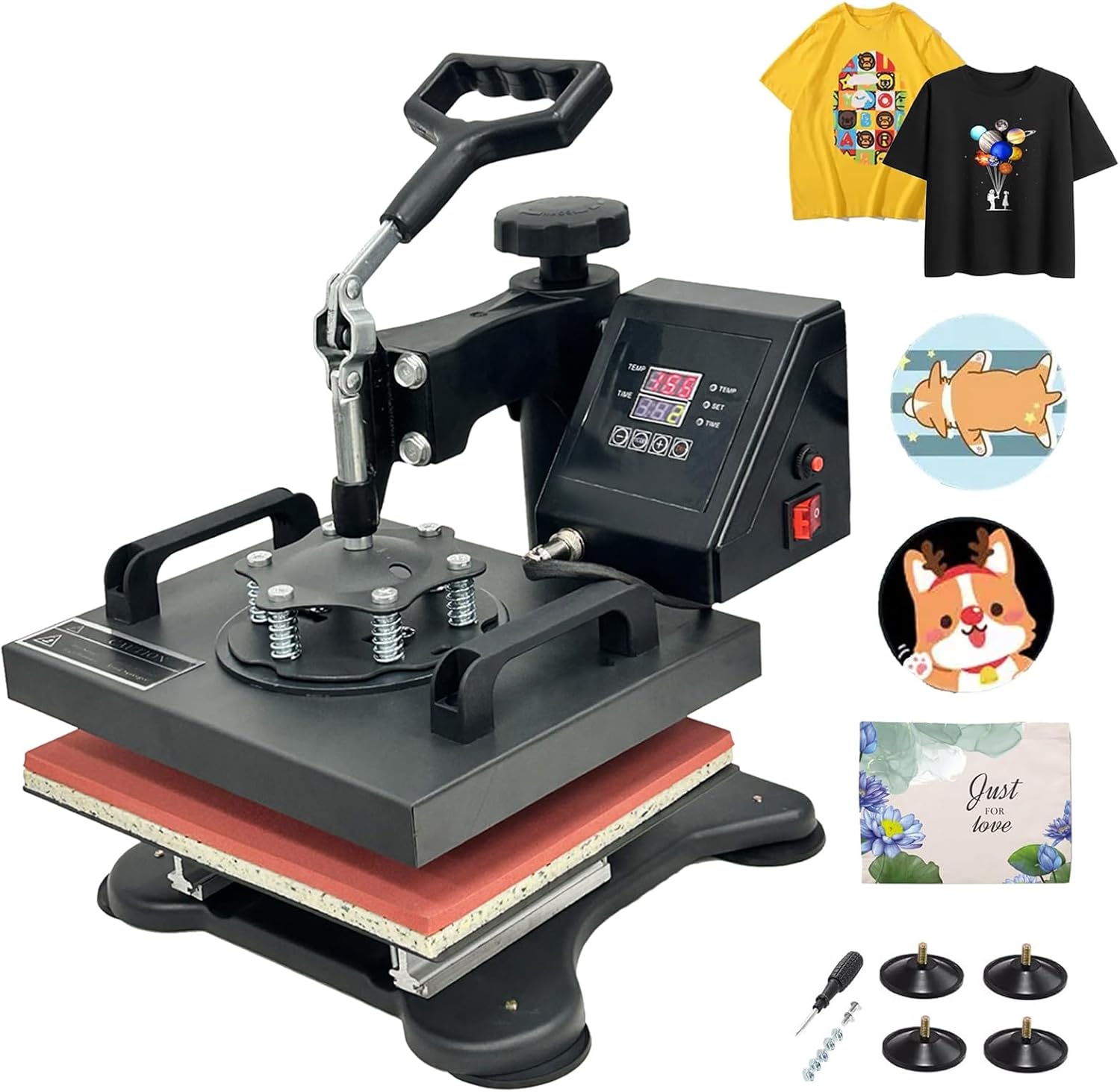 30x25cm 12“x10” Sublimation Heat Press Machine, Transfer Press T-Shirt Textile Printing Machine, 360 Swing Away