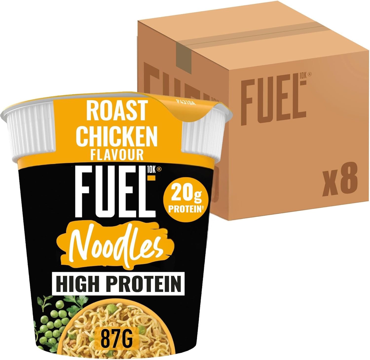 FUEL10K Roast Chicken High Protein Instant Noodles Snack Pot 87 g (Pack of 8)