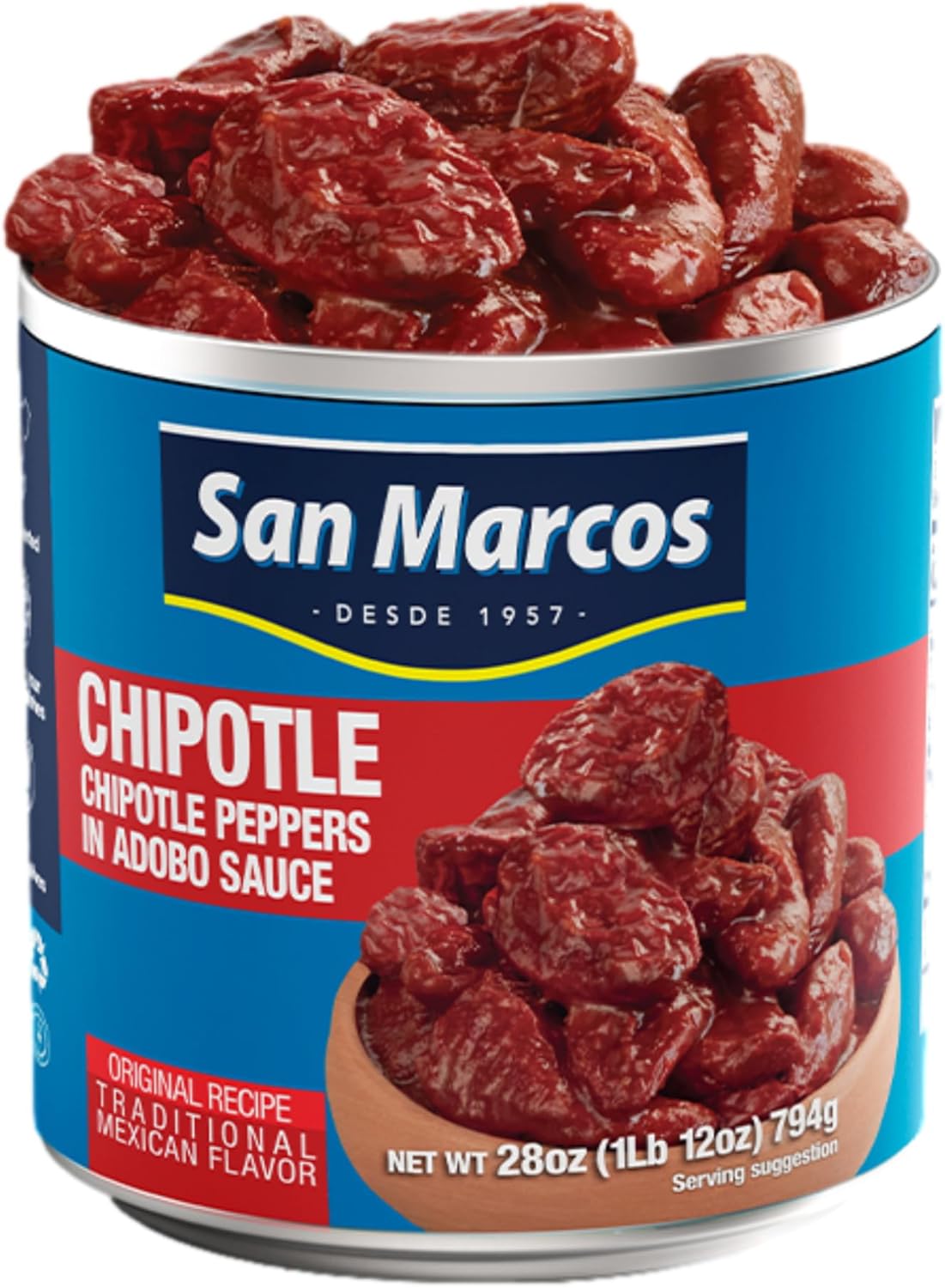 San Marcos Chipotle Peppers in Adobo Sauce| 28 oz| Dried and Smoked Jalape?os in a Tangy| Slightly Sweet Red Sauce.