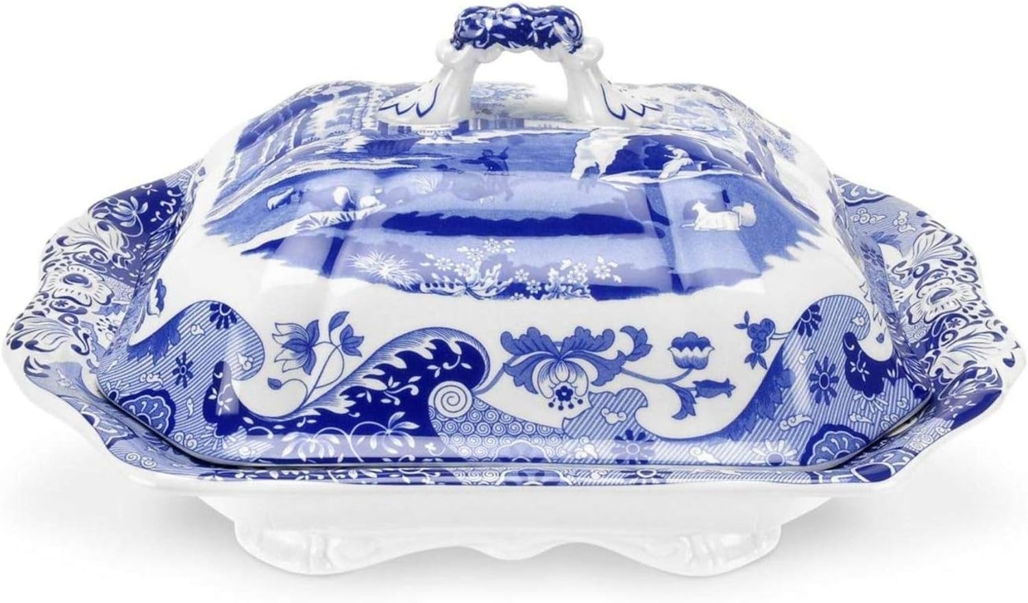 Spode Blue Italian Covered Vegetable Dish - 12-Inch Porcelain Serving Dish with Finely Detailed Heritage Motif - Elegant Table Centerpiece for Salads, Sides, Pasta, Entertaining