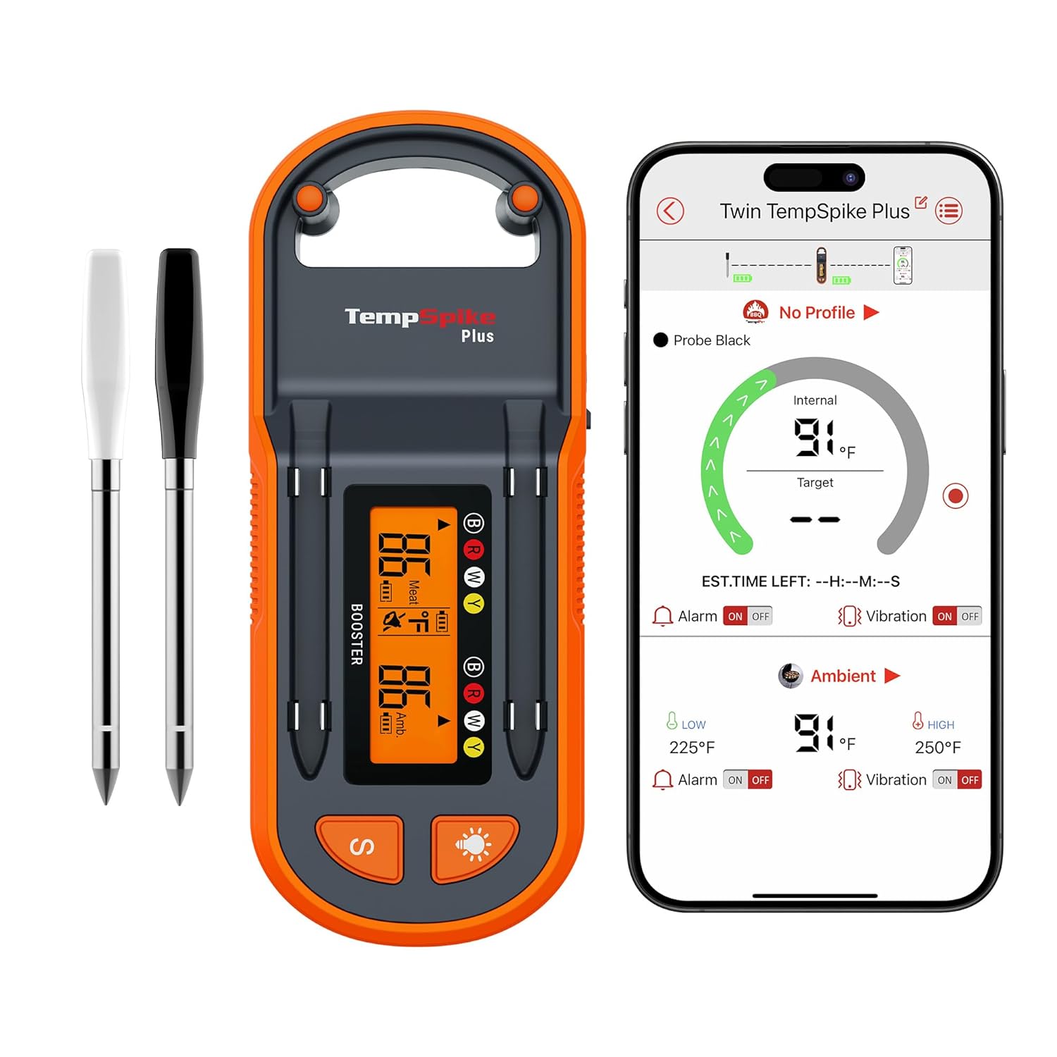 ThermoPro TempSpike Plus 600ft Wireless Meat Thermometer with 2 Color-Coded Probes, Bluetooth Meat Thermometer with LCD-Enhanced Booster, Meat Thermometer Digital for Oven Grill Smoker Thermometer