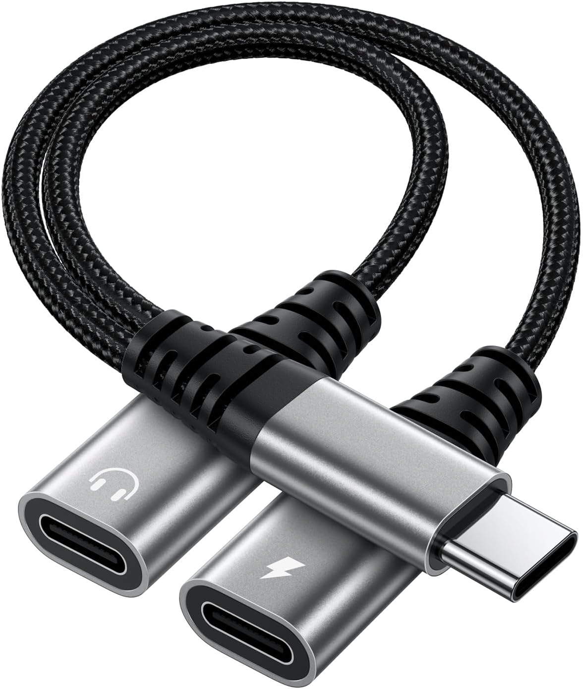 Dual USB C Headphone Jack Adapter, USB-C Splitter, 2 in 1 Dual Type C Audio+Charger Adapter with PD 60W Fast Charging Compatible with Samsung Galaxy, i-Pad, iPhone 15/16, and More TypeC Devices