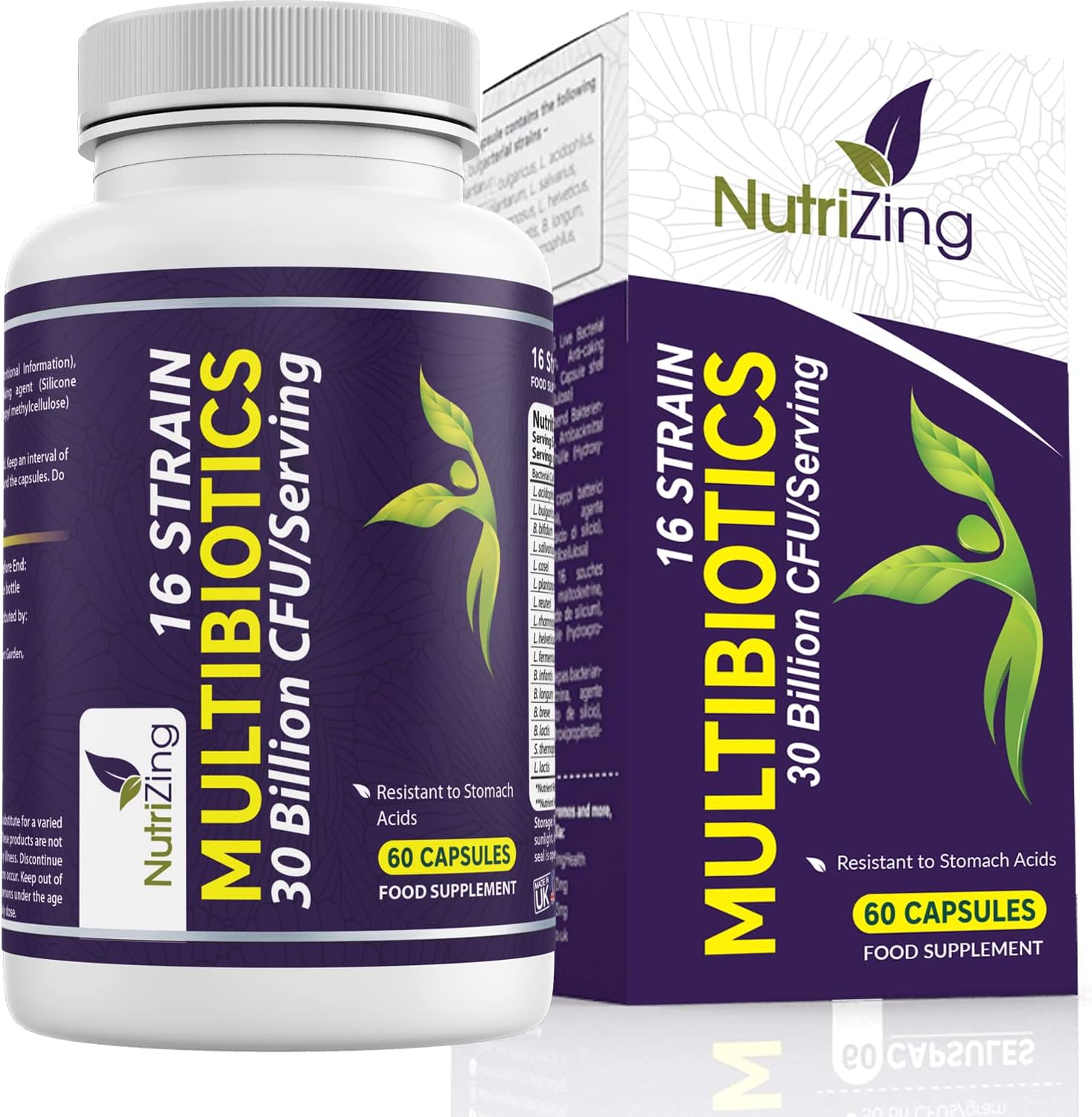 NutriZing Bio Cultures Complex Probiotics for Gut Health - High Strength 30 Billion CFU with 16 Bacterial Cultures - Vegan Gut Health Supplements - Probiotics for Men & Women - Made in UK