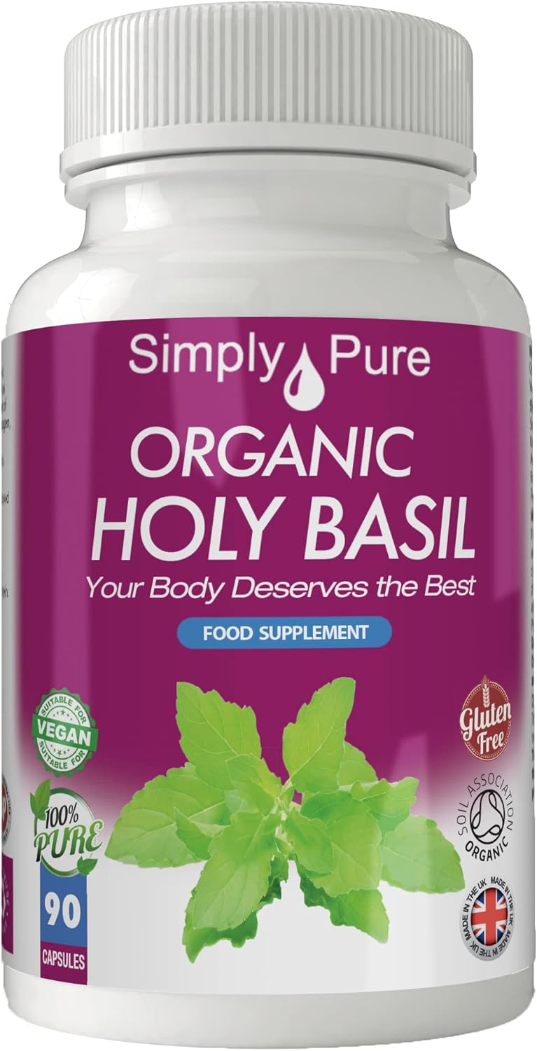 Organic Holy Basil for Mental Balance & Energy | 500mg Capsules x 90 | 100% Pure Soil Association Certified | Gluten Free | GM Free | Vegan