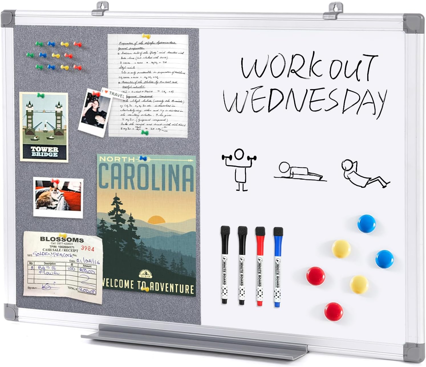 S SWANCROWN 2 in 1 Combo Board Magnetic Whiteboard & Felt Board,Dry Erase Board Bulletin Board Vision Board for Wall,Home,School,Office,24x18inches