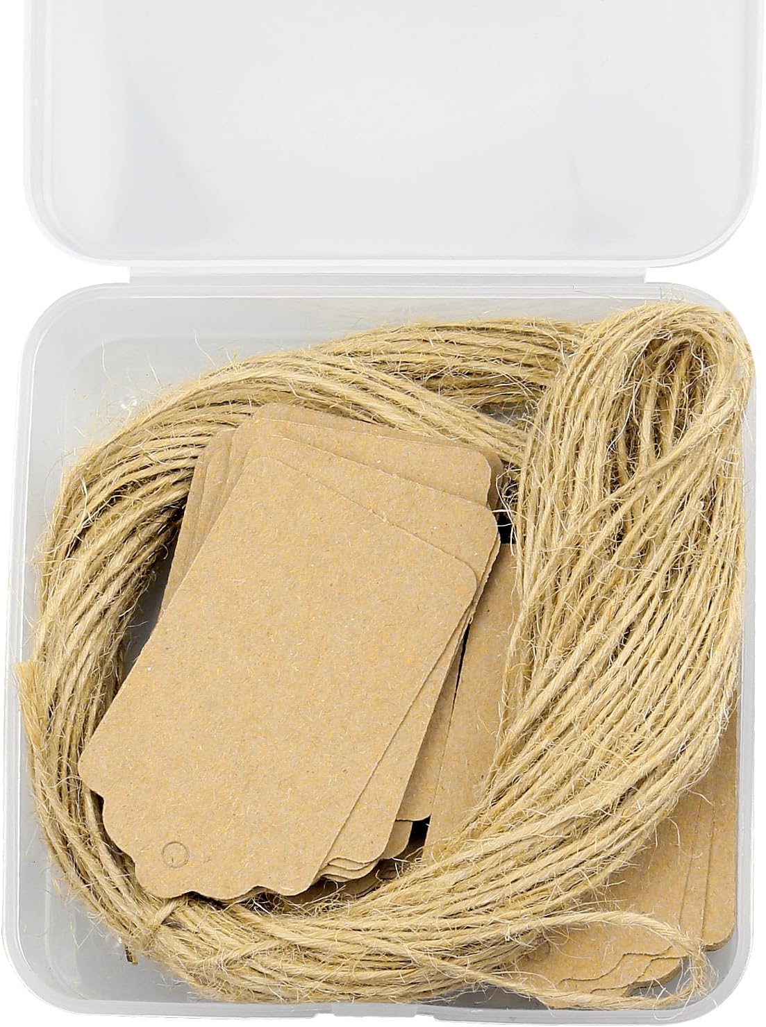 Tabanzhe Kraft Gift Tags 100 DIY Brown Labels, Blank Parcel Labels, (3 X 5 Cm) Mini String Price Tags with Jute Cord for Weddings, Crafts and Decorations