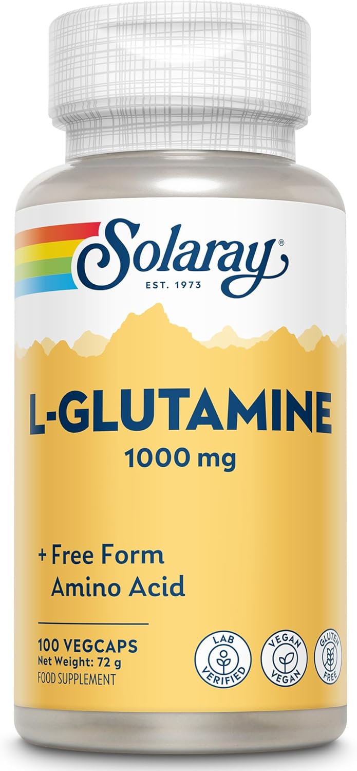 Solaray - L-Glutamine - 100 Vegan Capsules not Powder - High Strength Amino Acid - Pre & Post Workout Supplement for Men & Women - Lab Verified, GMO & Magnesium Stearate Free