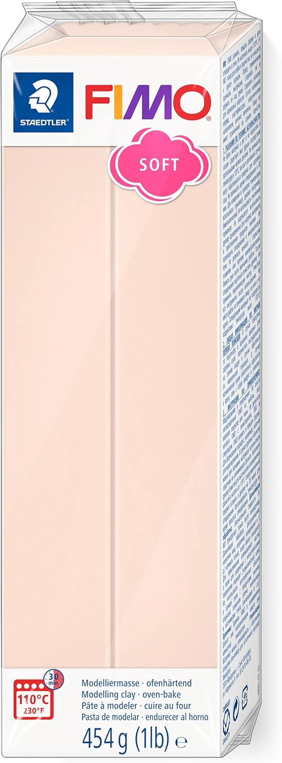 STAEDTLER 8021-43 FIMO Soft Oven-Hardening Polymer Modelling Clay - Pale Pink Light (1 x 454g Block)