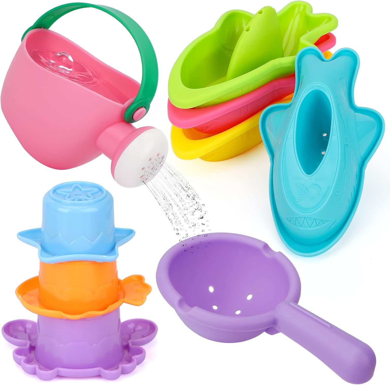 Toddler Bath Toys for Kids Ages 1-3 9 PCS Mold Free Bath Toys Floatable Bathtub Toys for 1 2 3 Years Old Girls Boys Gifts for Pool Water Table Beach