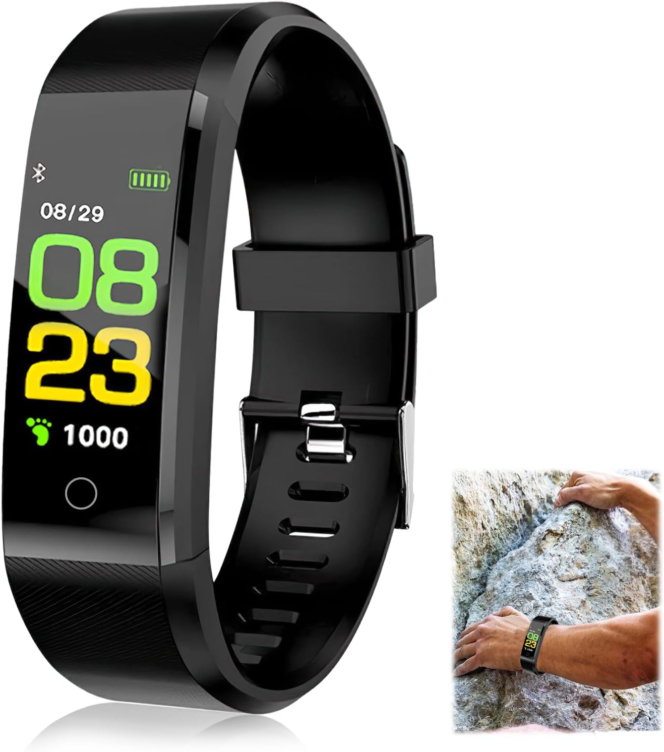 Fitness Step Tracker, Activity Tracker Smart Step Watch with Heart Rate Sleep Monitor Step Calories Counter Blood Pressure Oxygen Monitor IP67 Waterproof for Kids Women Men for Android iOS Black