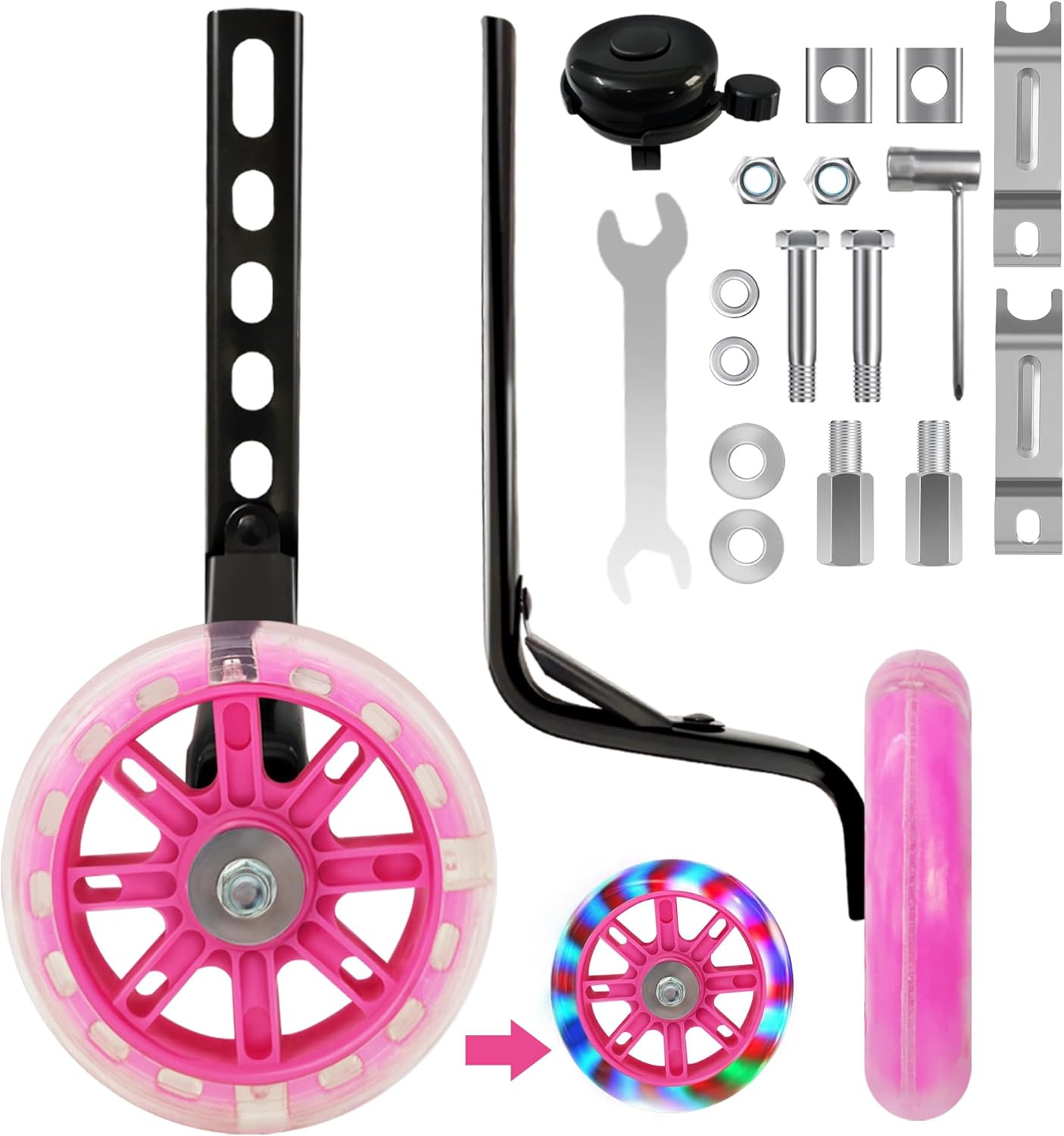 CycForge Bike Stabilisers for childs Bikes - Equipped with Flashing Quiet Wheels - Compatible with 12 14 16 18 20 Inch Kids' Variable Bicycles & Single-Speed Bikes