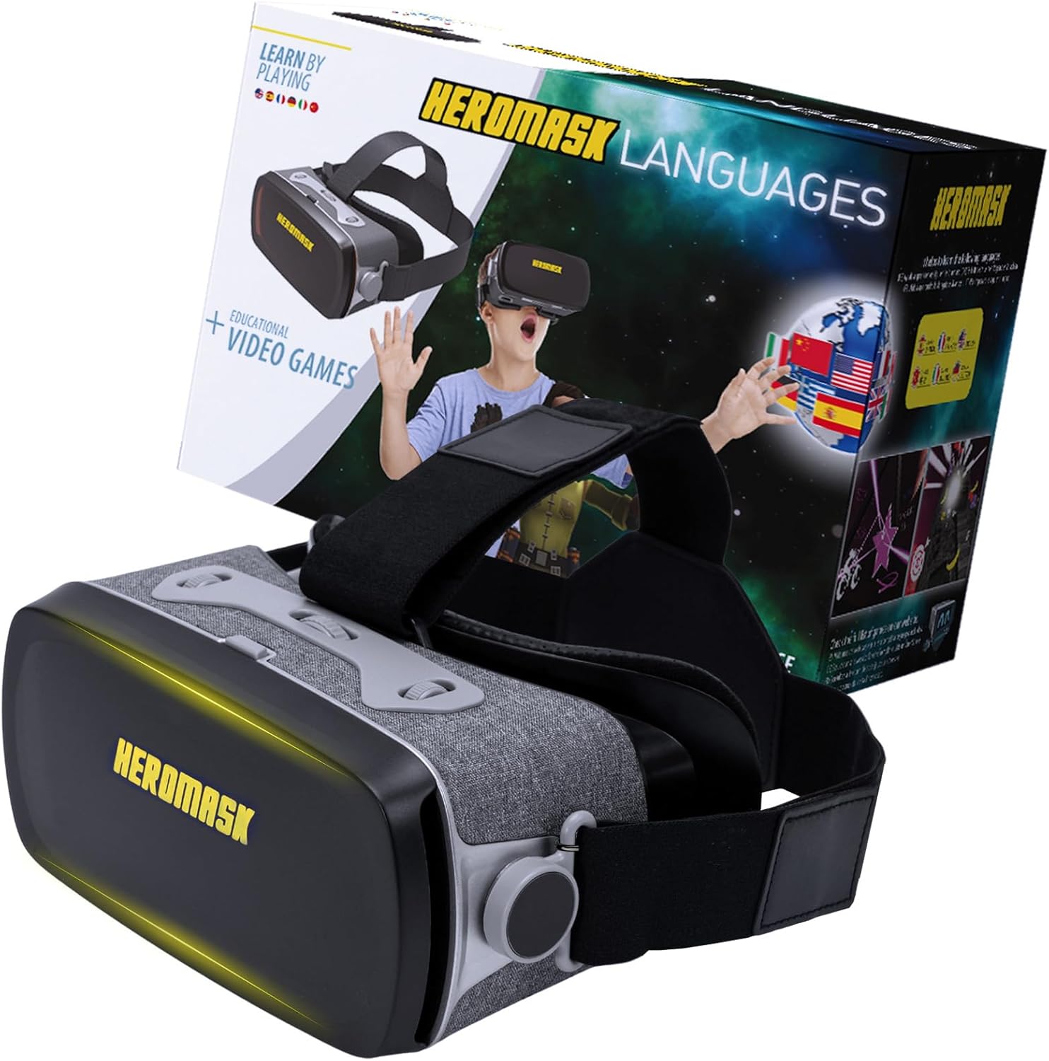 VR Headset for Kids 5-12 + Games to Learn 6 Languages ― Gift for Birthday or Christmas that gets Boys & Girls excited about Spanish, Chinese & more through Virtual Reality Gaming