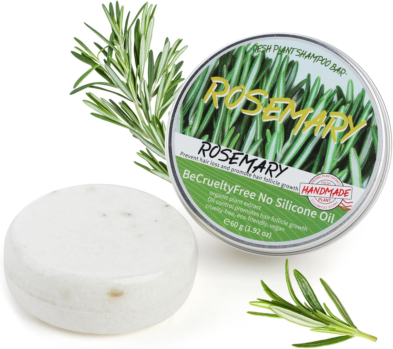 Rosemary Shampoo Bar, Hair Regrowth Natural Herbal Organic Soap Anti Hair Loss Frizz Dandruff Itching Nourishing Hair Care Repair Damaged Cruelty Free No Silicone Oil Cleaning Shampoo Soap