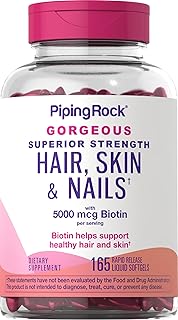 Piping Rock Hair Skin and Nails Vitamins | 165 Softgels | 5000 mcg of Biotin Extra Strength | with Argan and Coconut Oil | Non-GMO, Gluten Free Supplement