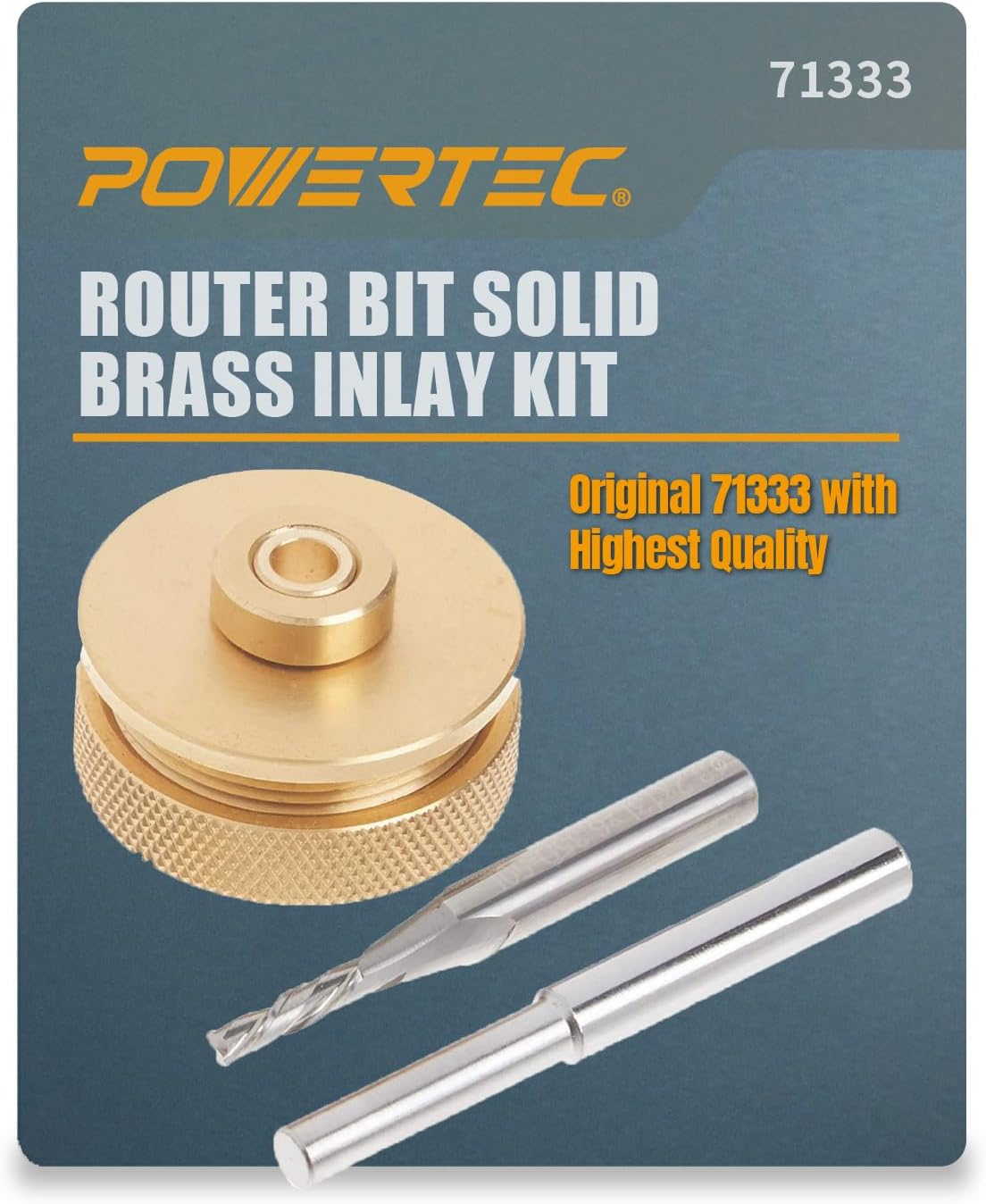 POWERTEC 71333 Router Bits Solid Brass Inlay Kit | For 1/4 Templates for High RPM Routing | Includes 1/8 Carbide Router Bit/Cutter + 1/4 Shank, Universal Bushing, Retainer Nut, Collar, Alignment Pin