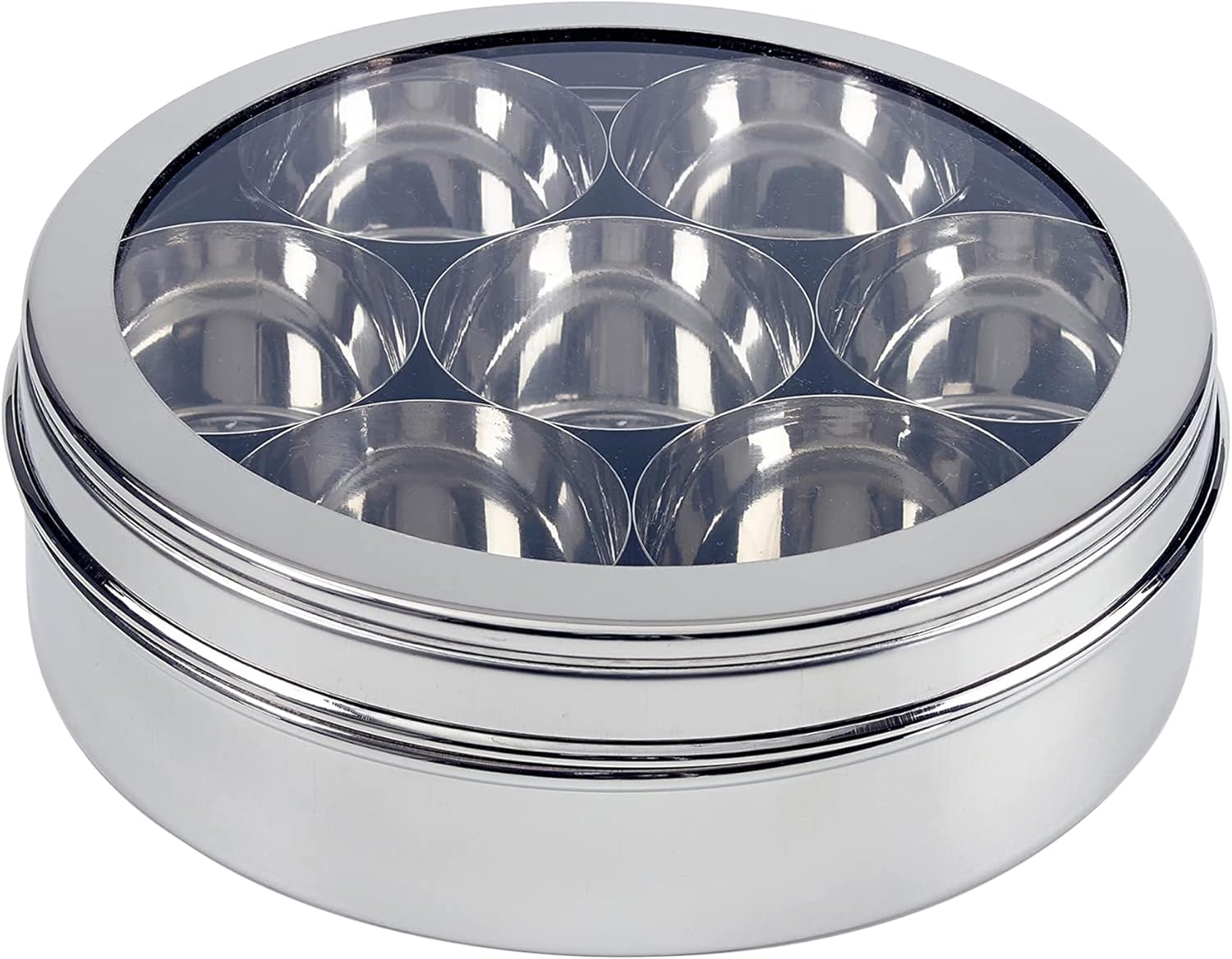 Pick N Save Masala Dabba - Indian Spice Box, 7 Compartments, Highest food grade Stainless Steel Tin, with FREE Serving spoon - The Food Supply