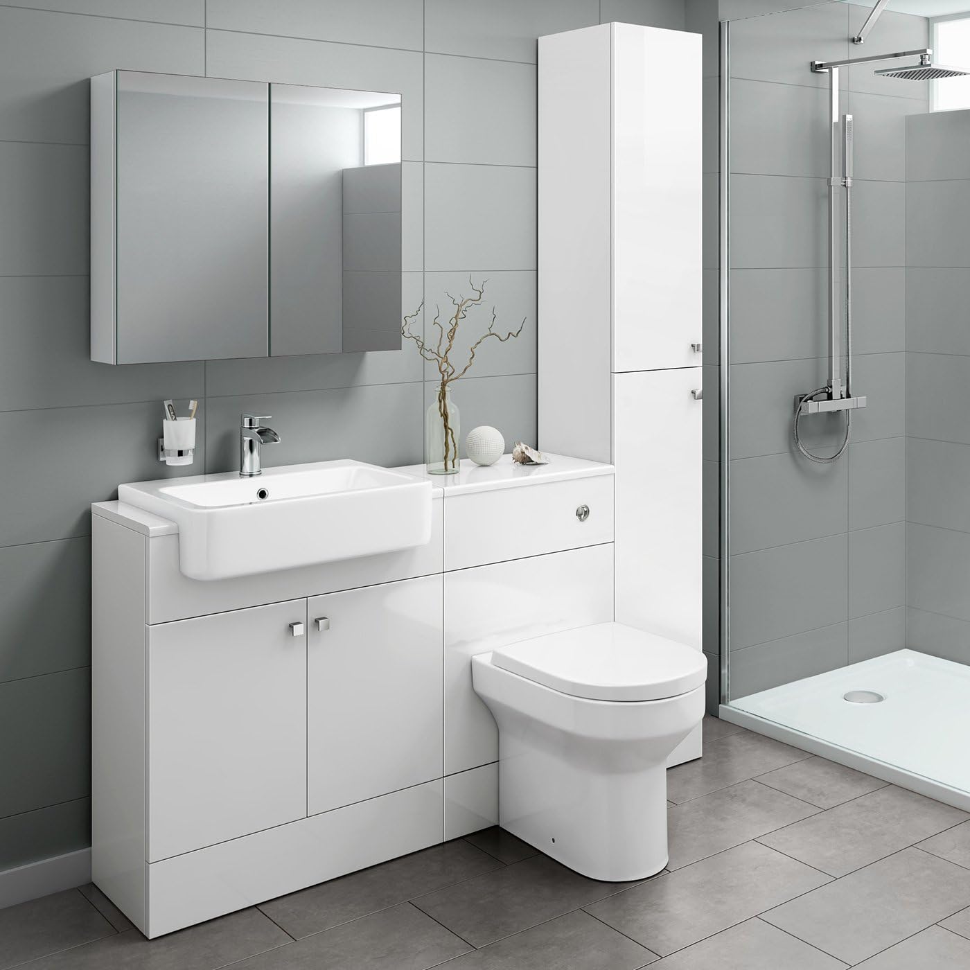 Combined Vanity Unit Bathroom Gloss White Suite Pan BTW Toilet WC Basin Sink