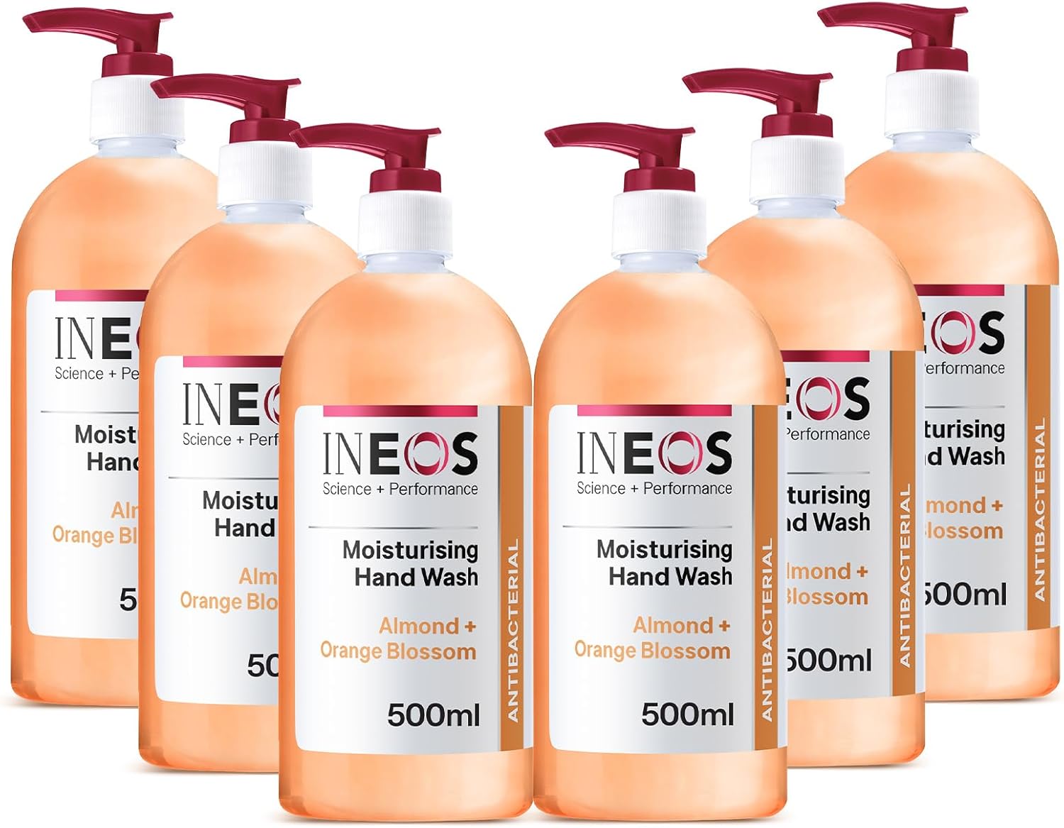 INEOS - Liquid Hand Soap - Moisturising - Handwash with Almond & Orange Blossom - 6 Bottles - 500ml, Packaging May Vary