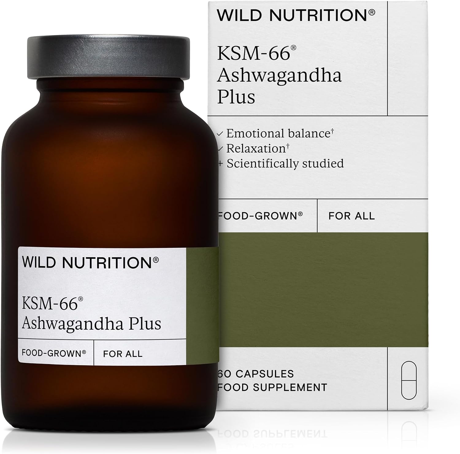 WILD NUTRITION Food-Grown® Ashwagandha KSM 66 Plus | Ethically Sourced Ashwagandha Capsules to Support Mind and Body | Ashwagandha Tablets to Support Stress and Anxiety | 60 Capsules