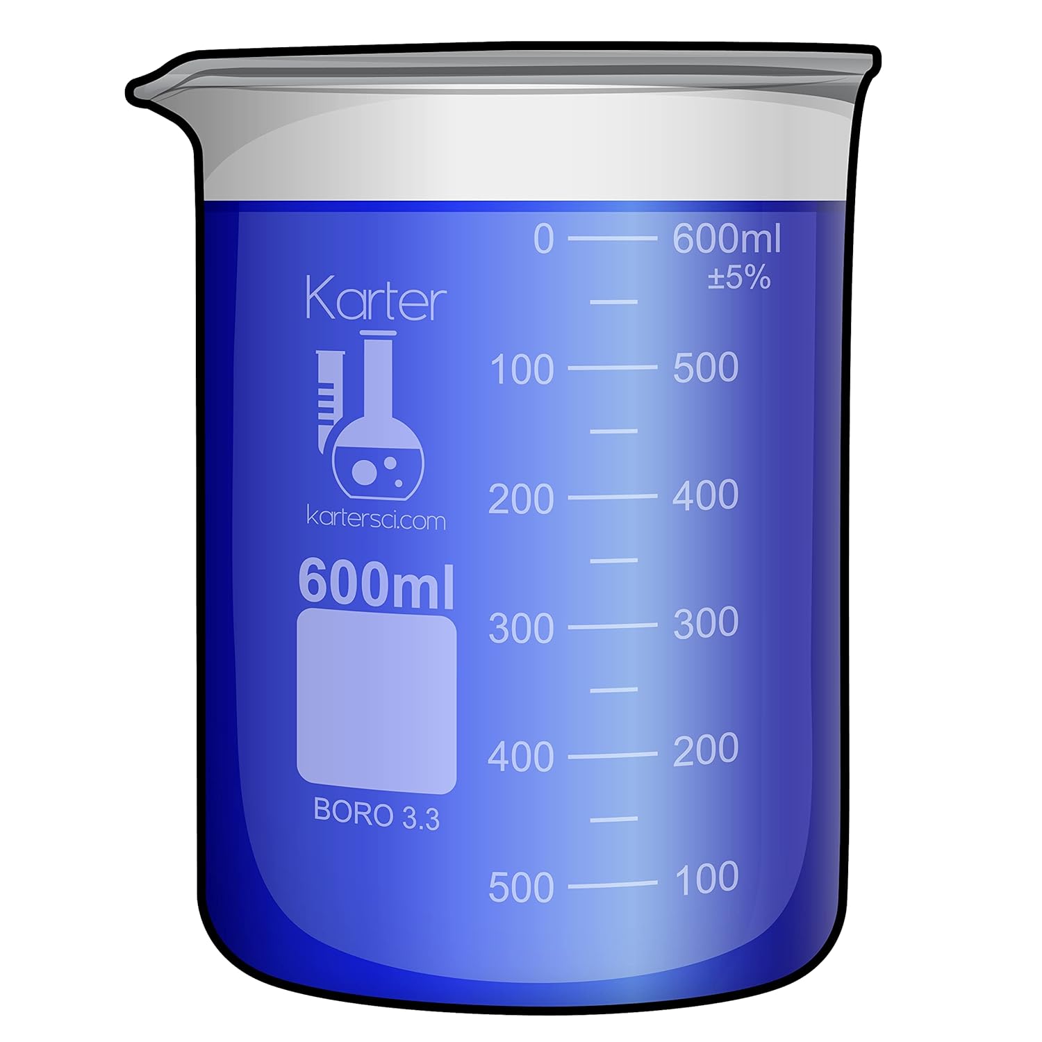 600ml Beaker, Low Form, Borosilicate 3.3 Glass, Double Scale, Karter Scientific 232T1 (Case of 36)