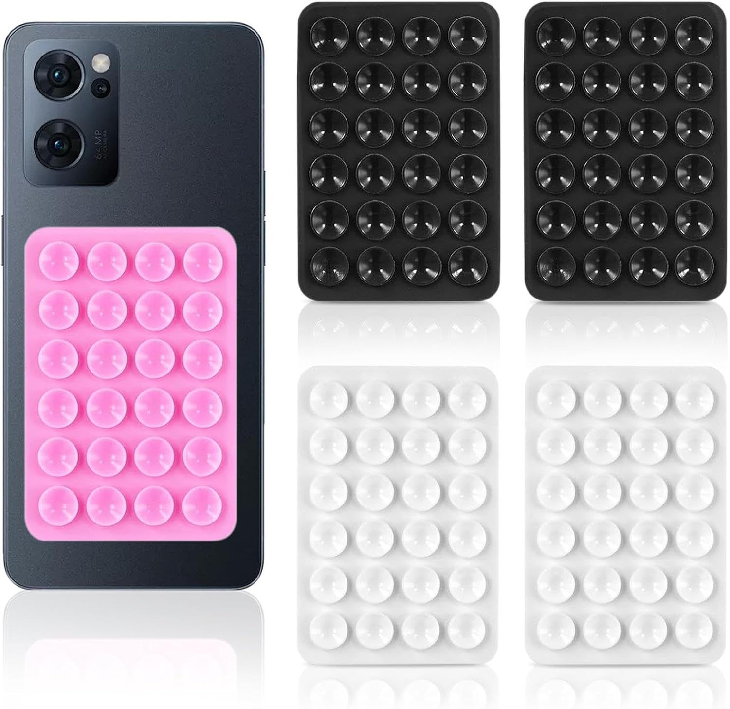 Amusingtao 5PCS Phone Sticky Pad Grip, Silicone Suction Adhesive Mount for Selfies and Videos, Non Slip Suction Cups Sticky Phone Grip, Mirror Holder