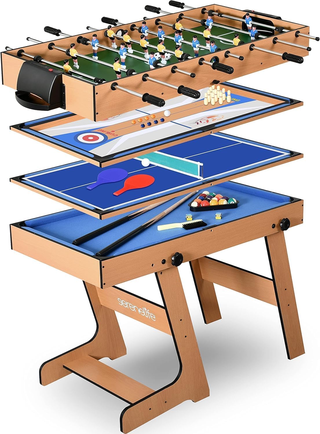 SereneLife Multi Game Table, 48" Arcade Sports Game with Accessories, Table Tennis, Hockey, Billiards, Football, Table Football, All in One, Indoor and Outdoor Family Kids Adults