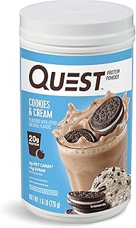 Quest Nutrition Cookies & Cream Protein Powder, 20g Protein, 1g Sugar, Low Carb, Gluten Free, 1.6 Pound, 24 Servings