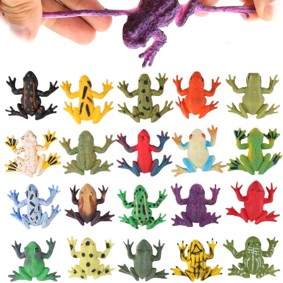 ValeforToy Mini Rubber Frog Sets, Super Stretchy TPR Material with Gift Bag, Realistic Frog Figure Toys for Boys