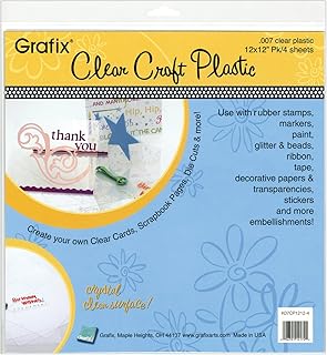 Grafix Clear Craft Plastic .007 Thickness 12-Inch by 12-Inch, Pack of 4 (K07CP1212-4)
