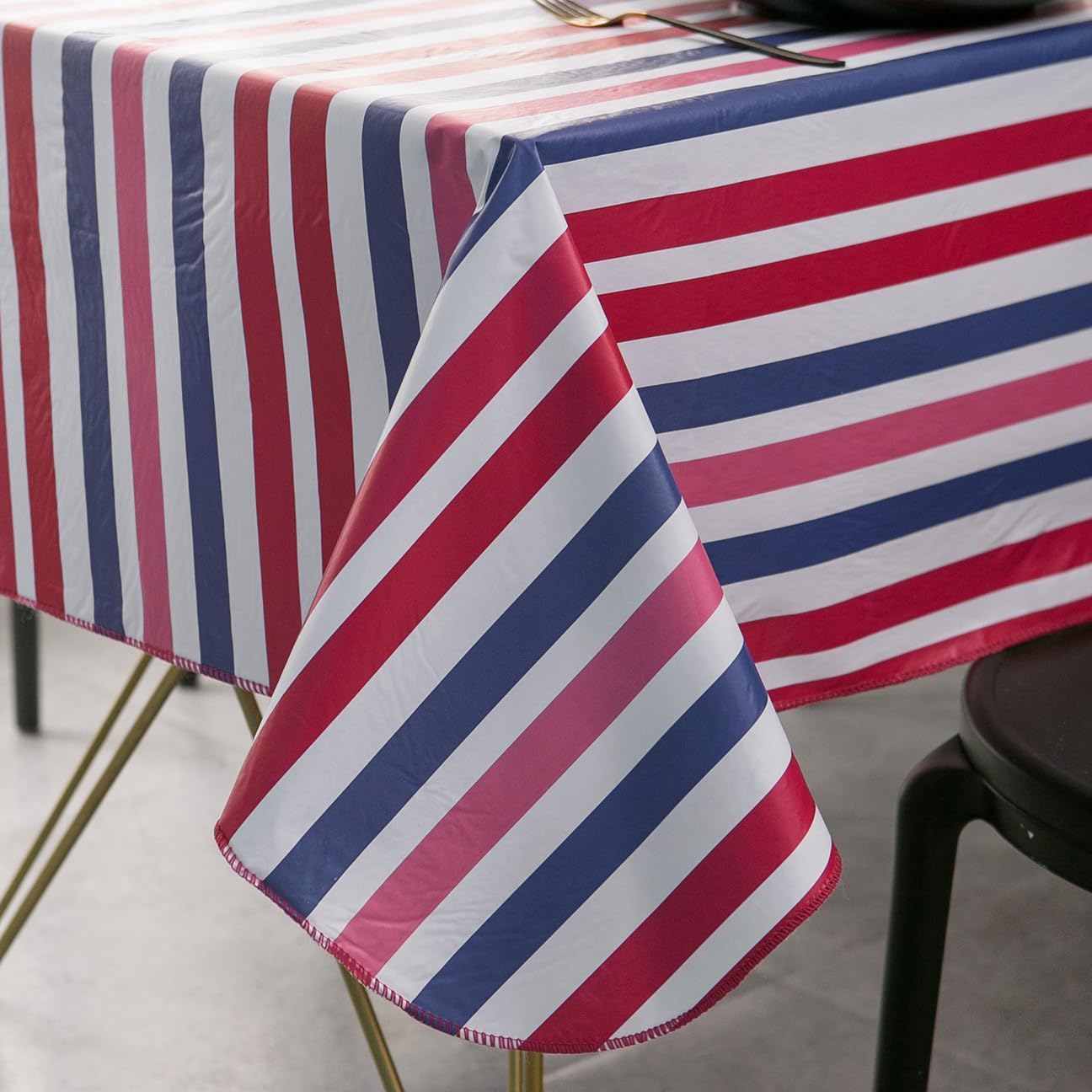 Yafe Heavy Duty Vinyl Tablecloth with Flannel Backing Waterproof Oil-Proof PVC Table Cloth Stain-Resistant Wipeable Rectangle or Square Table Cover (Stripe, 60"x102")