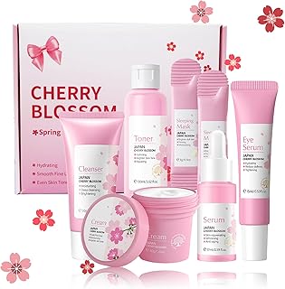 Skincare Gifts For Teenage Girls,Cherry Blossom Skincare Sets,Facial kit,Pamper Sets For Women Gifts,Skin Care Sets & Kits (One Size, Cherry Blossom-SetA-Base Moisturizing)