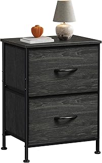 WLIVE Night Stand, Small Dresser with Drawers, Dresser for Bedroom with 2 Fabric Drawer, Black Bedside Table End Table, Dorm Nightstand, Closet Organizer, Charcoal Black Wood Grain Print