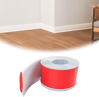 Muzata 4 Inch x 20 Feet Flexible Baseboard Molding Trim Wall Base Peel and Stick Rubber White Moulding Trim Self-Adhesive Design Vinyl Wall Base Cove Base for Indoor Decor SB03