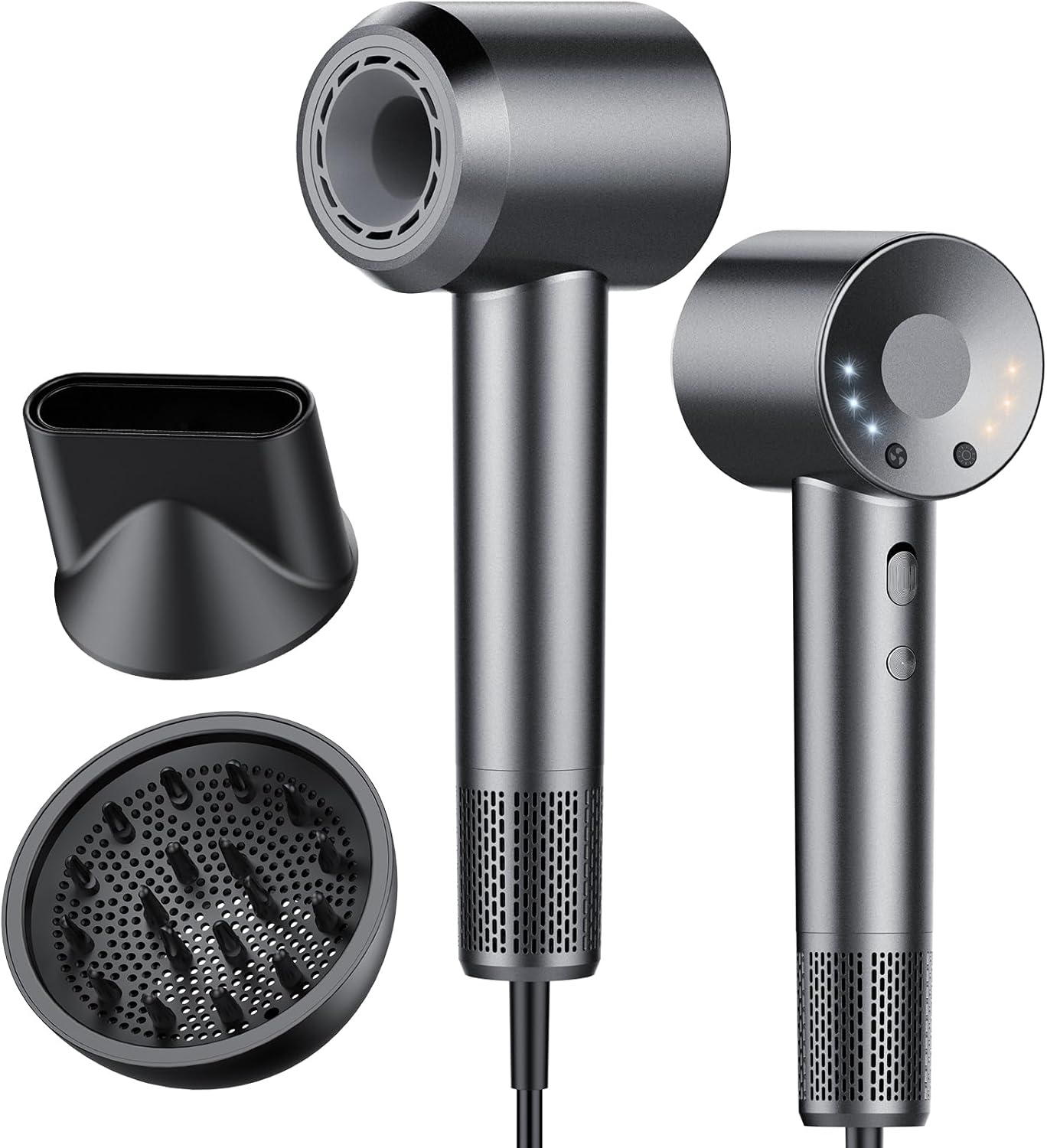 Aowoka High-Speed Hairdryer 110,000 RPM Ionic Hair Dryer with 3 Speed 3 Heat Setting，Hairdryers with Diffuser and Concentrator Nozzle for Women Man Gray